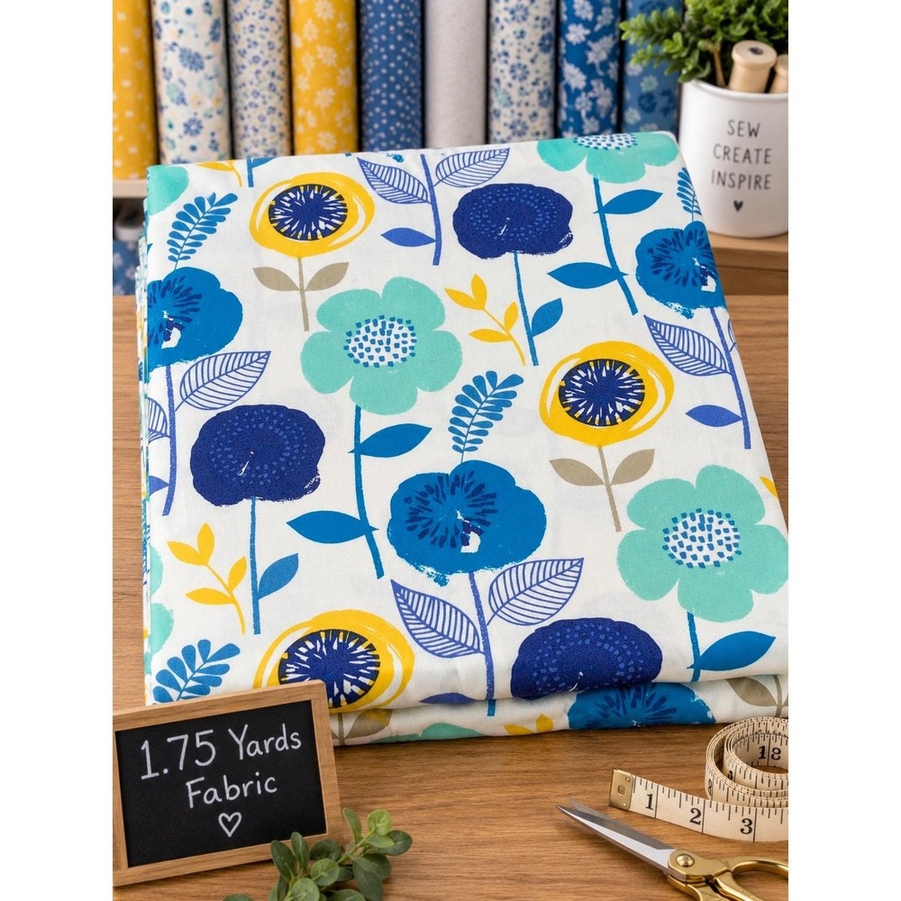 Waverly Inspirations Floral Quilting Fabric 1.75 Yards Cotton Crafting Blue